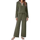 Blooming Jelly Womens 2 Piece Pajama Sets Fall Ribbed Color Block Lounge Set Fleece Long Sleeve Pj Sleepwear Pockets