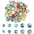 CHGCRAFT 80Pcs 10Styles Luminous Glass Cabochons Solar System Planet Pattern Round Flatback Charms for Keychain Key Ring Bracelet Jewelry Making, 10/12/14/15/16mm