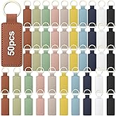 mekueeex 50 Pcs Leather Keychains Blank Bulk PU Leather Laser Engraving Key Chains Birthday Gift for Men Women