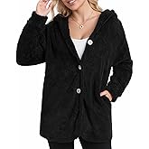 MANGOPOP Womens Fleece Jacket 2025 Winter Oversized Fuzzy Hooded Coat Button Cardigan Sherpa Sweaters Outerwear with Pockets