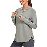 CRZ YOGA Workout Long Sleeve Shirt for Women Hoodie Pullover Athletic Hooded Sweatshirts Sports Gym Tops with Thumbhole