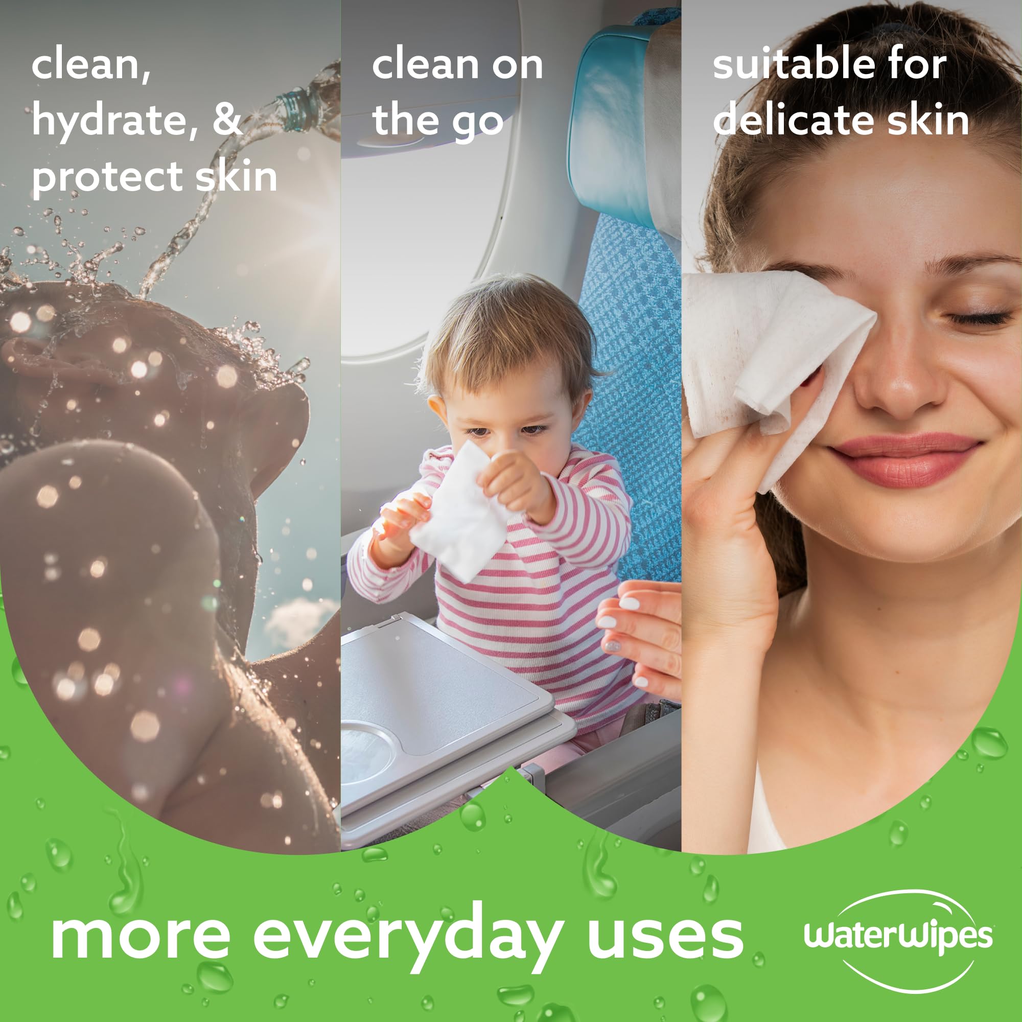 WaterWipes Sensitive+ Hydrating Boost Wipes, 3-In-1 Cleans, Cares, Hydrates, 99% Water with Aloe Vera, Unscented & Hypoallergenic Baby Wipes, 60 Count (1 Pack)