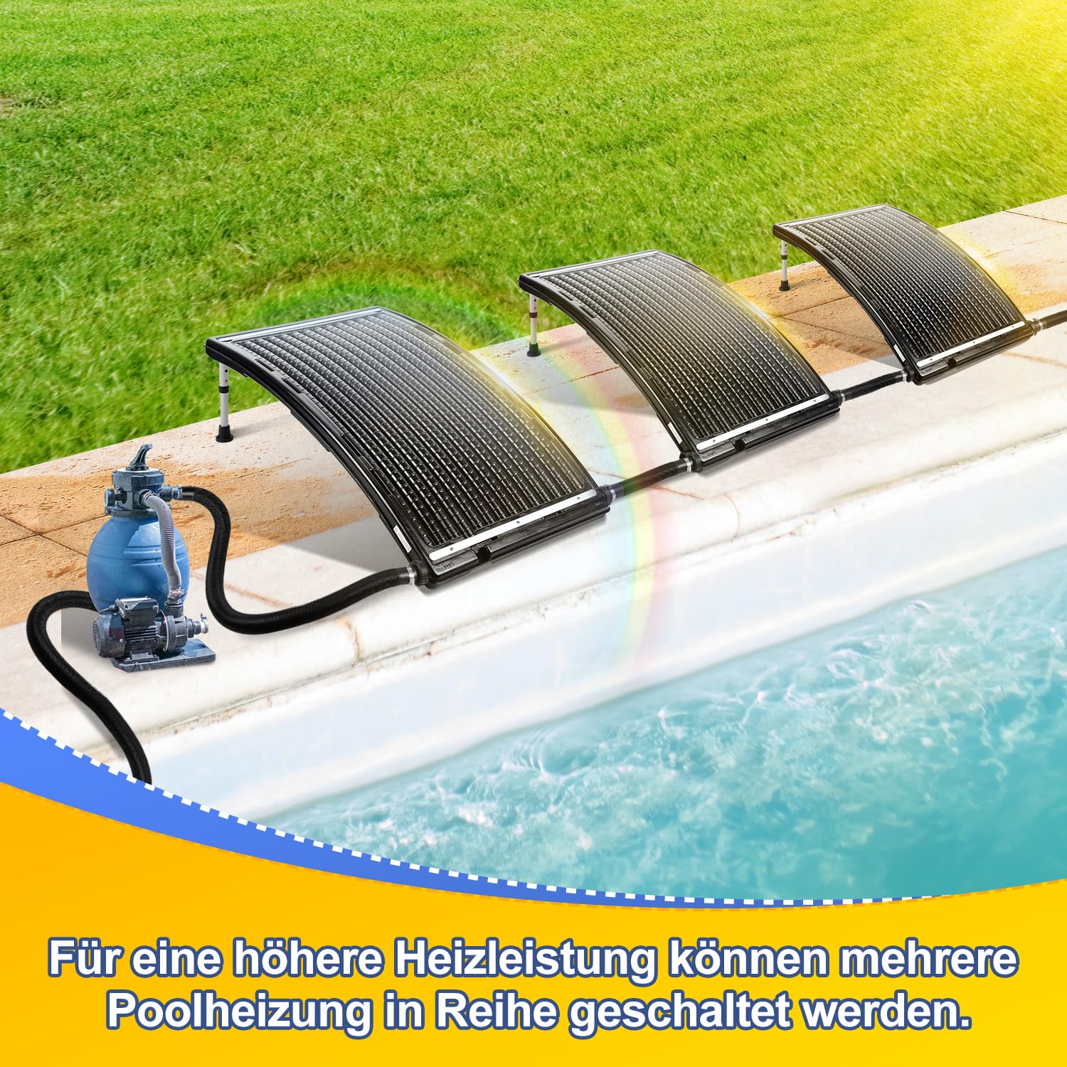Vigevee Sonnenkollektor Poolheizung, 113x69x35cm Solarheizung Maximaler Durchfluss 10000 L/h, Pool Heizungen Solaranlage für Warmwasser, Gartendusche, Pool 8