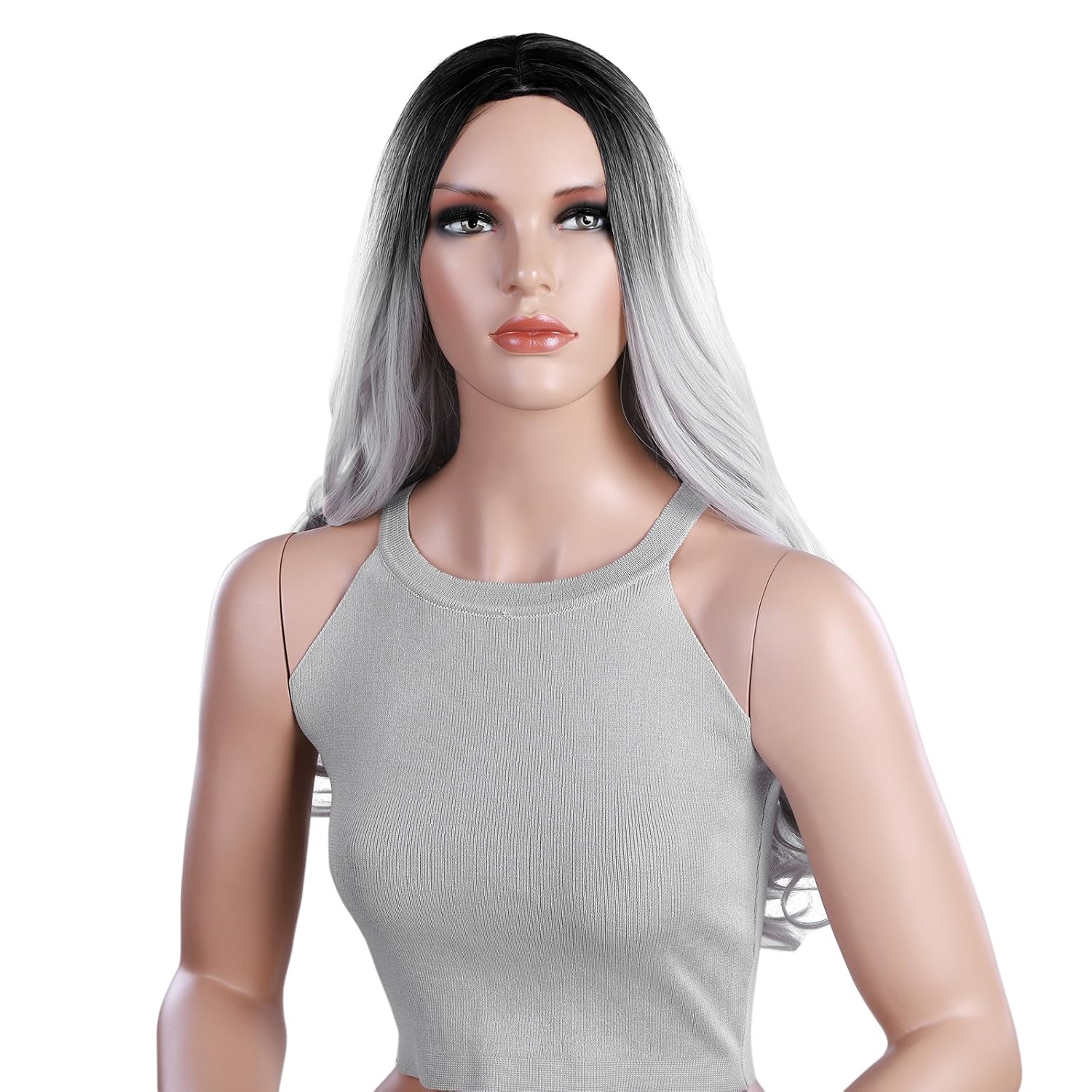 SONGMICS Perücke ombre grau Wig Mittelscheitel lang lockig voll SONGMICS Perücke ombre grau Wig Mittelscheitel lang lockig voll synthetische Haare Haarersatz für Damen party cosplay 66 cm WWG02BG Amazon Beauty