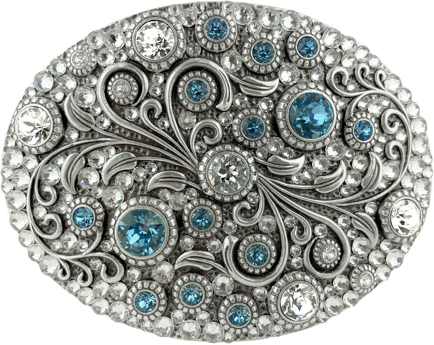 Swarovski rhinestone Crystal Belt Buckle Antique/Brass Oval Floral