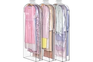 AOODA 10" Gusseted Dress Bags for Gowns Long, 60" All Clear Garment Bags for Hanging Clothes Storage, Large Hanging Clothing Bag for Closet Dress Cover for Coats (3 Packs)