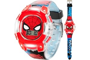 Marvel Spider-Man Kids Digital LCD Watch with Light-Up Bezel, Easy-Read Display, and Adjustable Strap – Fun Digital Watch for Boys & Girls – Fits Wrists 5.5”-8” – Includes Collectible Tin Box