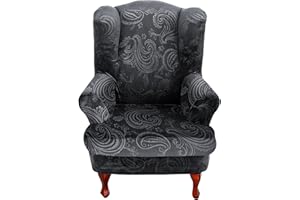 CZL Wingback Chair Slipcover 2 Piece, Paisley Pattern Wing Chair Slipcovers for Wingback Chairs T Cushion Armchair Protector, Wingback Chair Covers for Living Room, 1 Set