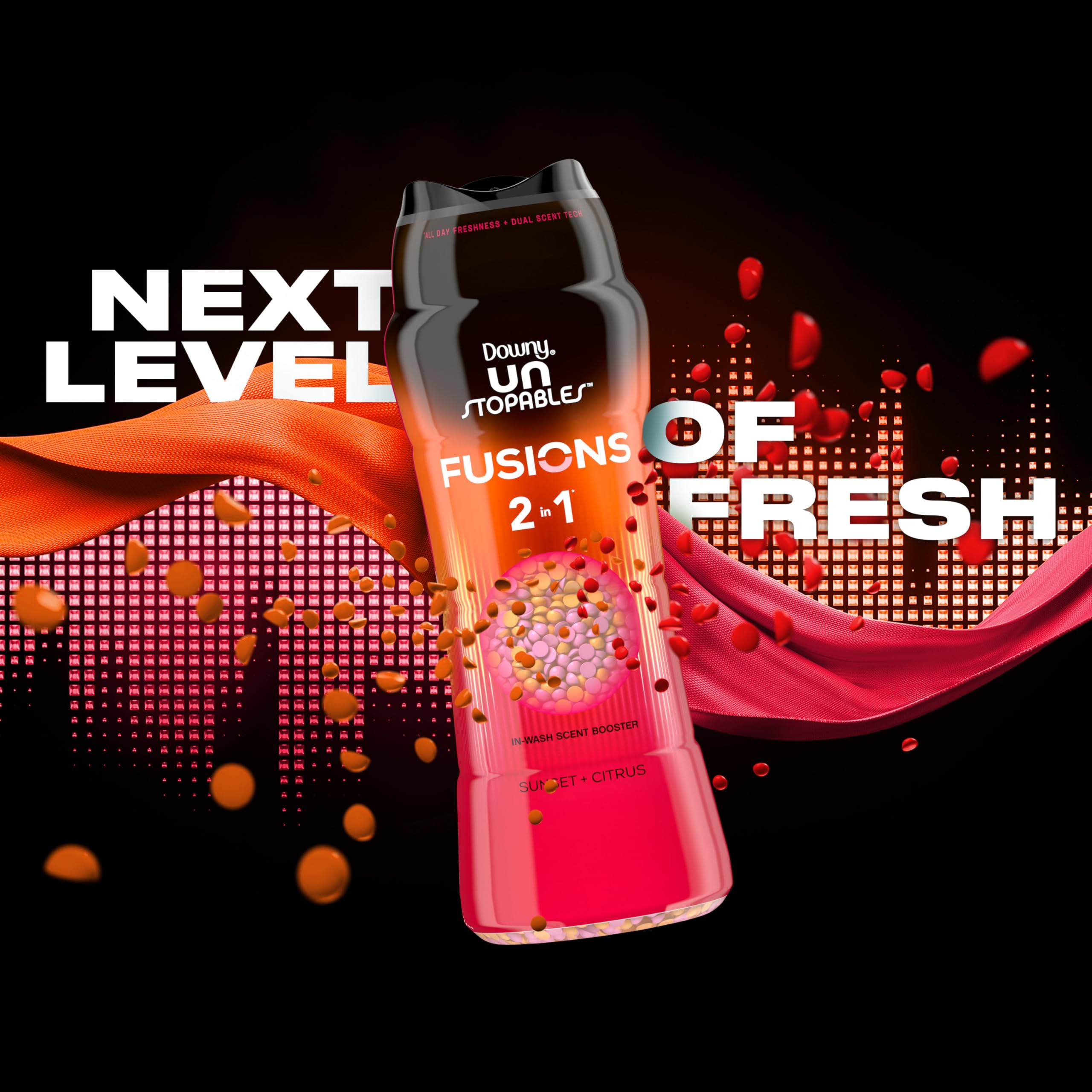 Downy Unstopables Fusions In-Wash Laundry Scent Booster Beads, Sunset and Citrus Scent, 21.1 oz, 2-in-1 All Day Freshness, Downy Scent Booster Beads, Laundry Scent Boosters