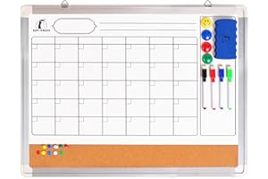NAVY PENGUIN Whiteboard Monthly Wall Calendar Set - 24 x 18 inch Magnetic Dry Erase/Cork Board Planner with 1 Eraser, 4 Dry Wipe Markers, 4 Magnets and 10 Thumb Tacks - Small Hanging Framed White Bulletin Board