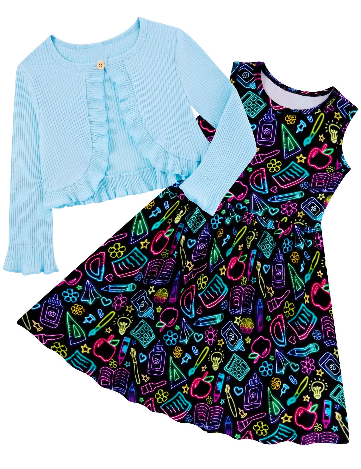 Photo 1 of 4T 5T Back to School Dress Size 4 5 Outfits for Girls Toddler Neon Casual First Day Blue Pencil Dresses of Preschool Kindergarten Clothes