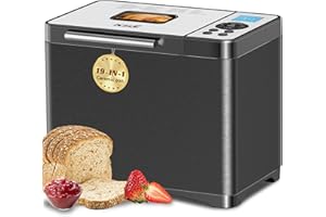 KBS 2LB Bread Maker, 19-in-1 Automatic Bread Machine Stainless Steel with Ceramic Pan,15H Timer&1H Keep Warm, Sourdough, Glut