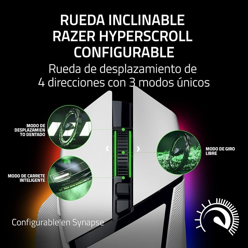 Basilisk V3 Pro 35K - Rato de Gaming Ergonómico Sem Fios Totalmente Personalizável com RGB Cromático - Sensor Ótico 35K (Volante Configurável, 13 Controlos Personalizáveis) Branco