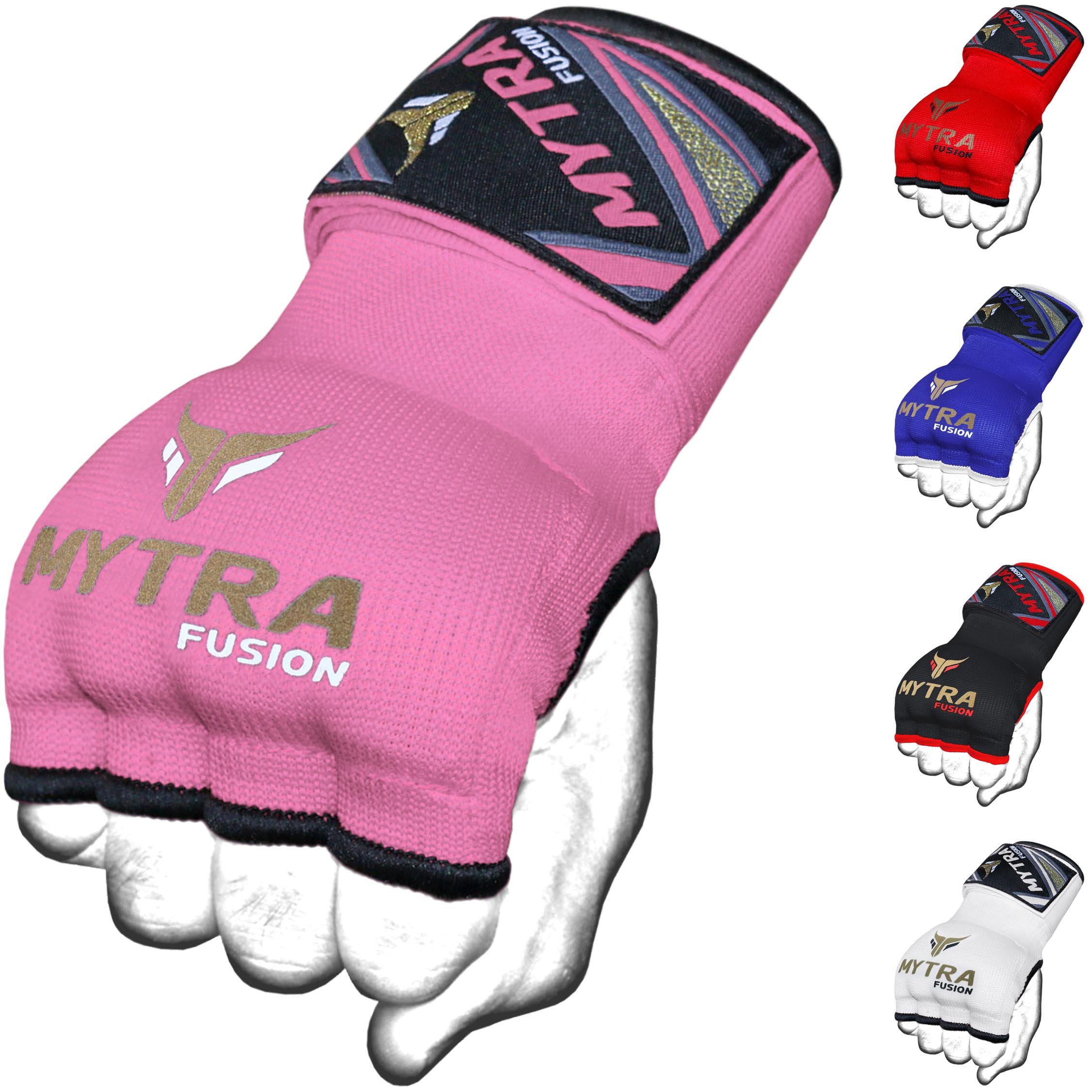 Mytra Fusion Gel Padded Boxing Inner Gloves for Men & Women - Adult Knuckle Protection Boxing Wraps with 80cm Quick Elastic Wrist Strap for MMA, Muay Thai, Kickboxing & Martial Arts (Pink, L/XL)