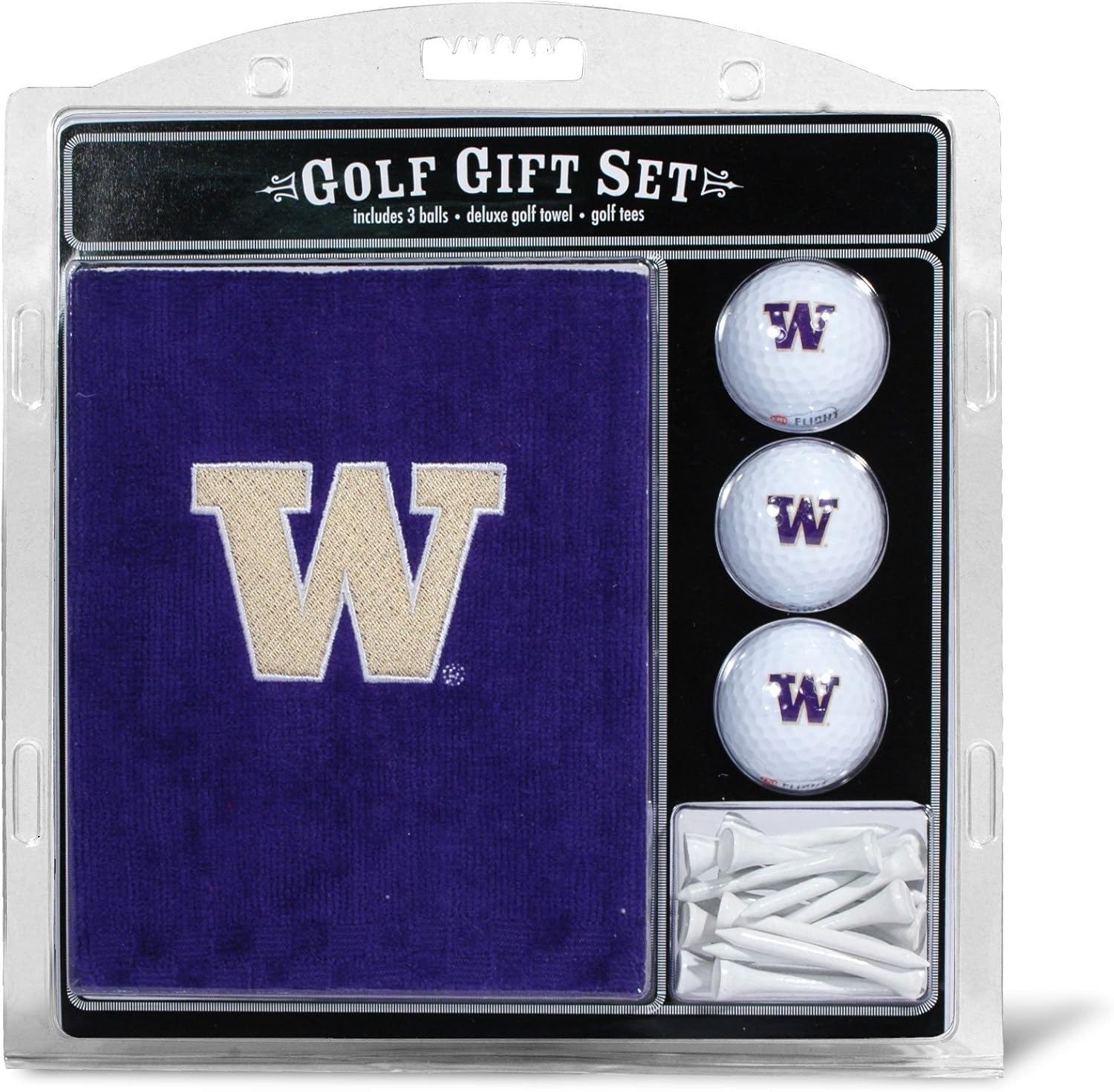 Team Golf NCAA Washington Huskies Gift Set Embroidered Golf Towel, 3 Golf Balls, and 14 Golf Tees 2-3/4" Regulation, Tri-Fold Towel 16" x 22" & 100% Cotton : Washington Huskies Golf Towel : Sports & Outdoors