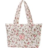 Molly Moon Quilted Tote Bag for Women, Quilted Floral Gingham Tote Bags with Zipper, Cute Bow Shoulder bag for Work, Travel