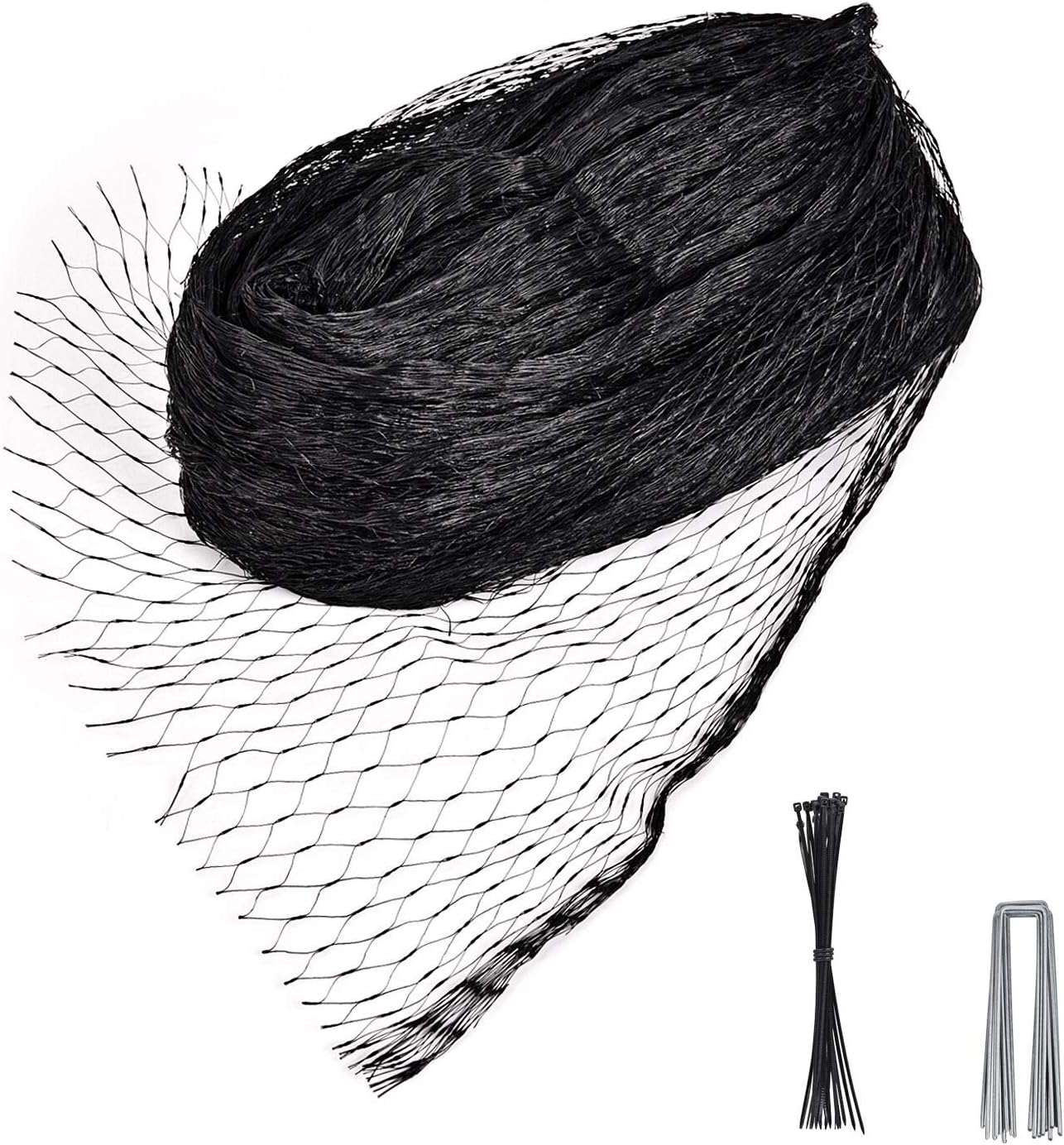 Ulikey 5 M x 5 M Anti Bird Protection Net Garden Mesh Netting Kit Plant Fruit Pond Protection Netting with Cable Ties and U-Shaped Garden Pegs - Black (Black)