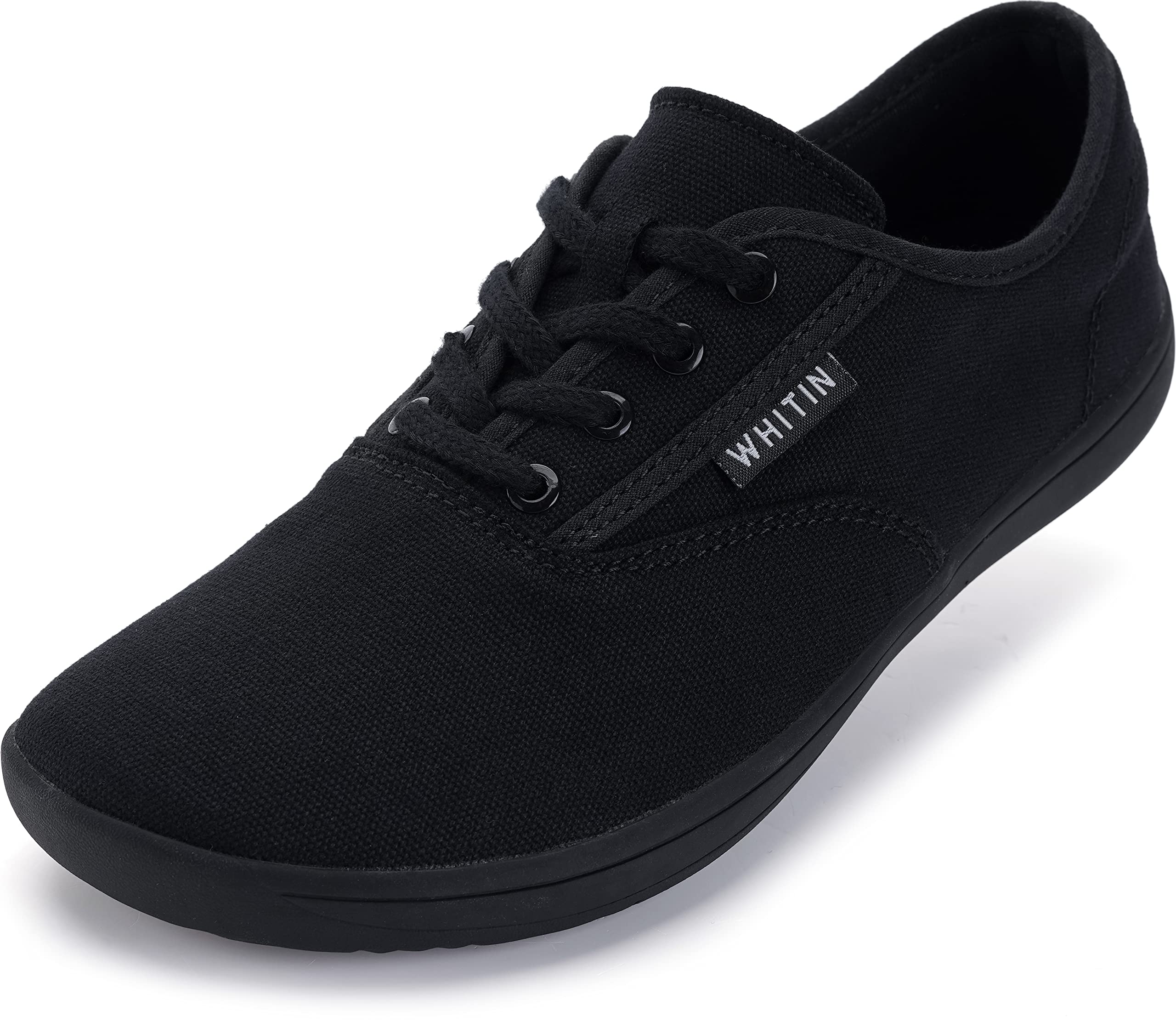 Photo 1 of WHITIN Womens Canvas Minimalist Barefoot Sneakers Extra Wide Toe Box Zero Drop Sole Shoes Width Fit Minimus Size 9.5 9.5W Jogging Workout Training Black 41