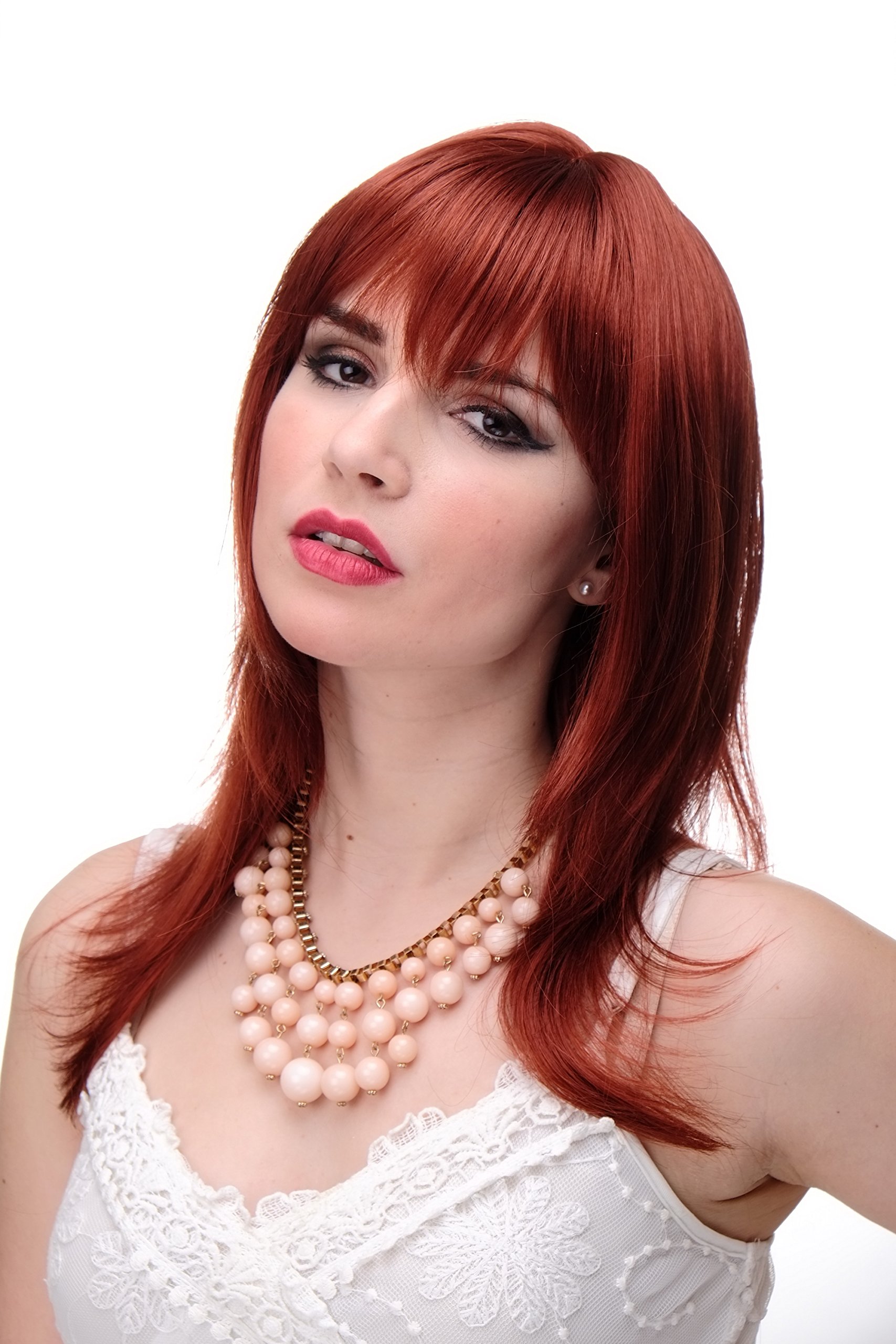 WIG ME UP 3003-350 Lady Quality Cosplay Wig long medium length naugthy long bangs (can part to side) straight layered dark copper red approx 19,5inch โ image 1