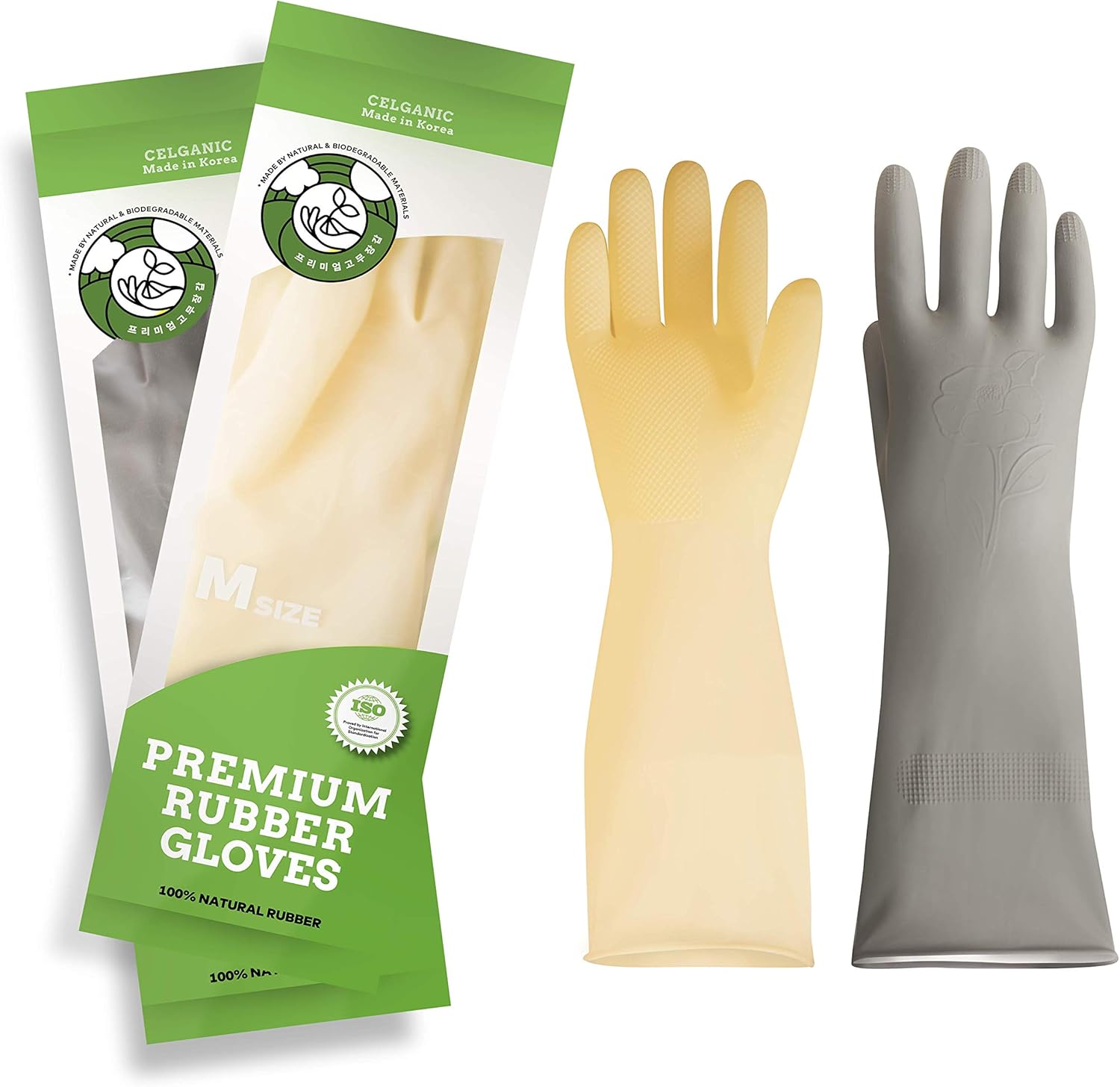 Rubber Dishwashing Gloves for Kitchen - 2 Pair Waterproof Reusable Household Cleaning Gloves and Non-Slip Grip: Clothing
