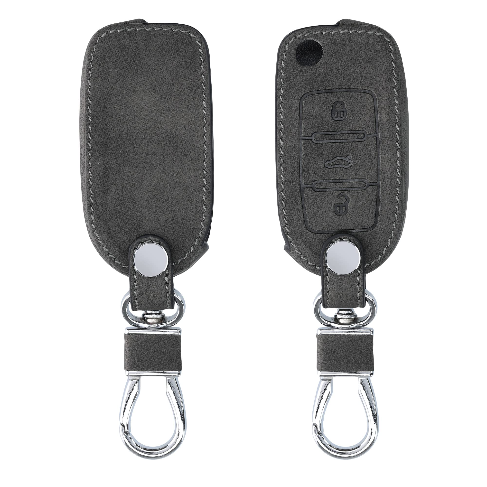 kwmobile Car Key Cover Compatible with VW Skoda SEAT 3 Button Car Key - Synthetic Nubuck Leather Fob Cover - Dark Grey — image 1