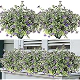 RECUTMS Artificial Flowers Eucalyptus Plants Greenery Fake Boxwood Bushes 8 Bundles Faux Shrubs Plants for Spring Wedding Window Box Indoor Outdoor Valentines Day Decor(Dusty Green+Dusty Purple)