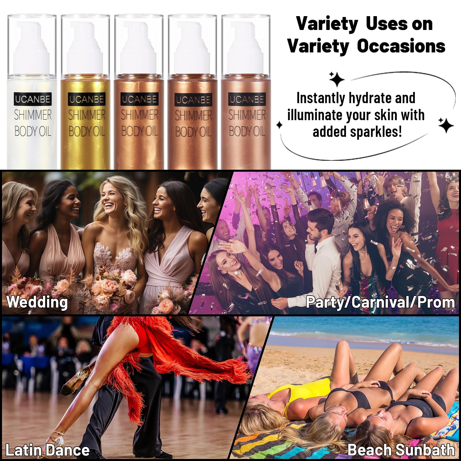 UCANBE Body Shimmer Oil - 100ml Moisturizing Glitter Oil, Waterproof Shimmering Luminizer Liquid Illuminator, Tinted Glow Bronzer (Bronze Gold)