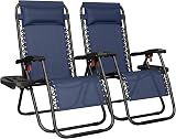 Yaheetech 26 inch Zero Gravity Recliner Lounge Chair Navy Blue Set of 2