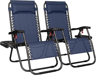Yaheetech 26 inch Zero Gravity Recliner Lounge Chair Navy Blue Set of 2