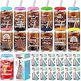 Layhit 12 Set Employee Appreciation Gifts Thank You Glass Cups for Staff Coworker 16 oz Can Shaped Beer Glass with Lids Straws Brushes Gift Boxes Ribbon for Nurse Teacher Week Mothers Day(Team B)