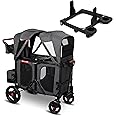 Radio Flyer Voya XT Stroller Wagon and Graco Car Seat Adapter Bundle, 2-Seater Collapsible Wagon with Tall Sides and Adjustable Canopies, Gray