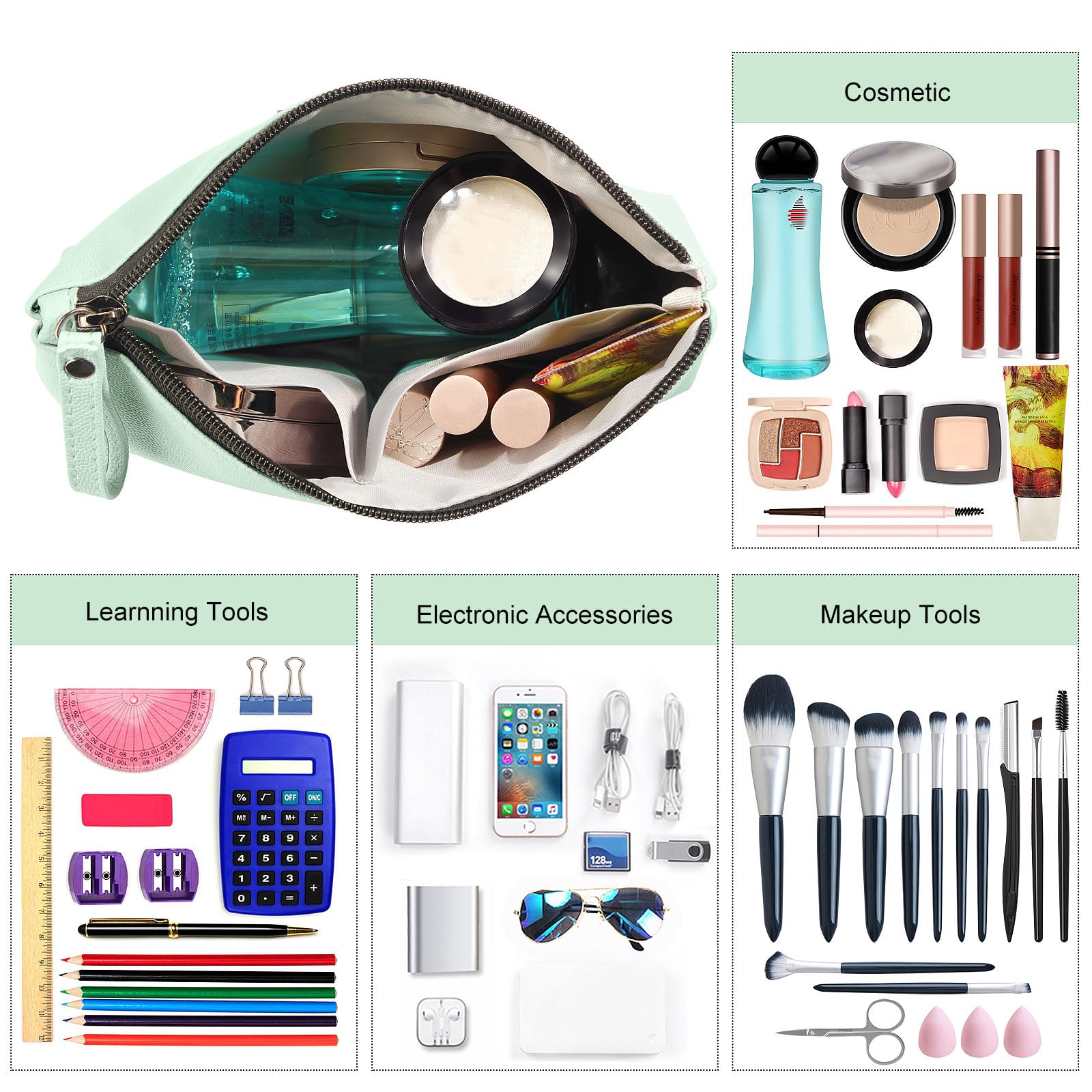 Cosmetic Bags for Women Small Makeup Bag for Purse Pu Leather Makeup Pouch Travel Makeup Bag with Zipper Make Up Bag for Travelling