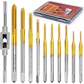10pcs Micro Metric Taps Bits Set with 1Pc Tap Wrench for Metal M1-M3.5 | M1-M3.5 Mini Machine Screw Tap Set, M2 HSS Small Thread Screws Tapping Bits Tool
