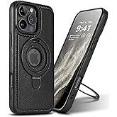 VAUSERDY Magnetic for iPhone 16 Pro Max Leather Case,Invisible Stand [Compatible with Magsafe] Slim Kickstand Phone Cove (Black, iPhone 16 Pro Max-6.9")