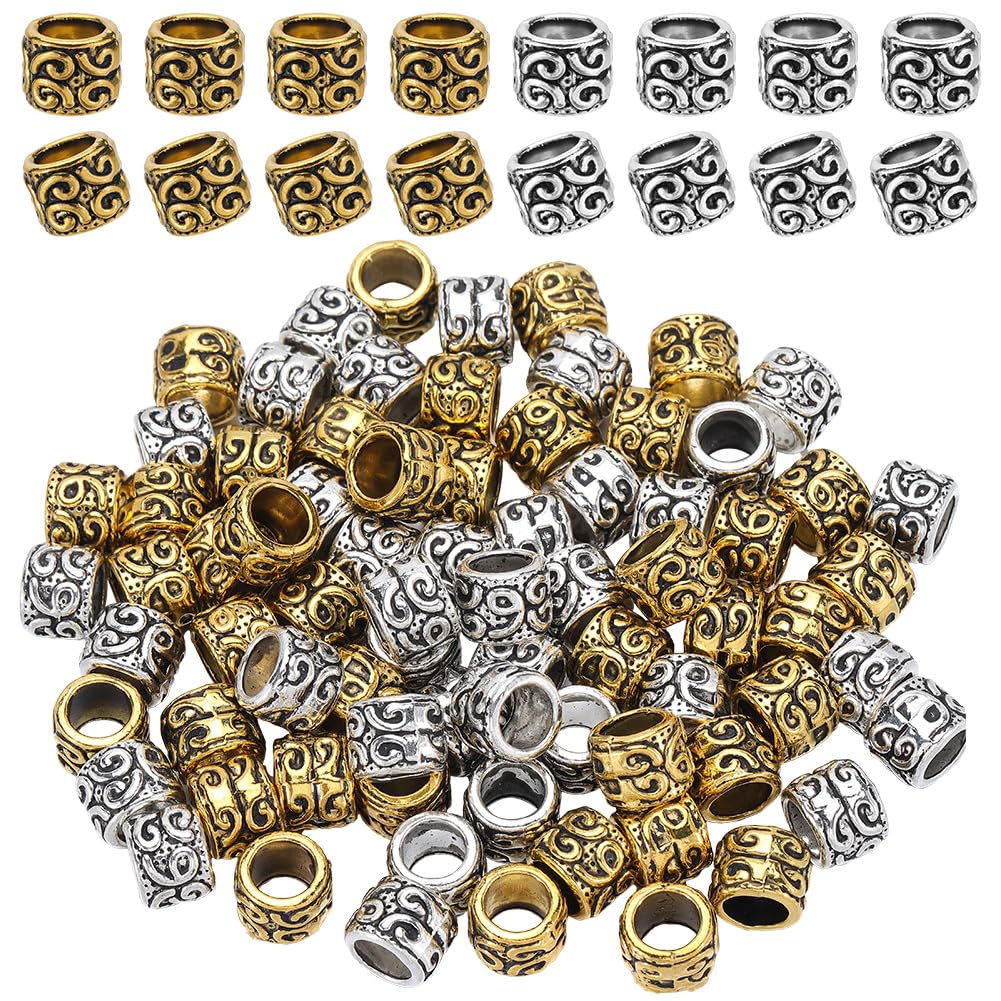 SOFPLATE 1 Box 80pcs Gold Column Spacer Beads Tibetan Spacer Beads Alloy Metal Loose Spacer Rondelle European Bead Charms Bulk for Bracelet Necklace jewellery Making Supplies Findings Accessories