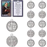 10 Pcs St Benedict Medals,Catholic Saint Benedict Medal for Jewelry Pendant Rosary Parts Making Supplies,Religious Metal Charm Medalla De San Benito