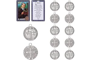 Brilucky 10 Pcs St Benedict Medals,Catholic Saint Benedict Medal for Jewelry Pendant Rosary Parts Making Supplies,Religious Metal Charm Medalla De San Benito