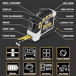 Alloyman 2-in-1 Digital Tape Measure, 16Ft