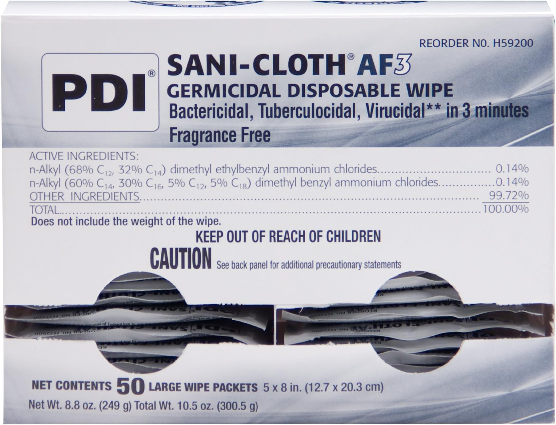 Sani-Cloth AF3 Alcohol-Free Individually Wrapped Wipes - Box of 50