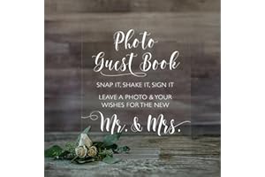 SWEET CAROLINA COLLECTIVE Wedding Photo Booth Sign | Acrylic Wedding Guest Book Sign-in | Clear Acrylic Sign with Stand | Handmade & Hand-Painted Sign Our Guestbook Message Sign (5x7, Clear Acrylic Stand)