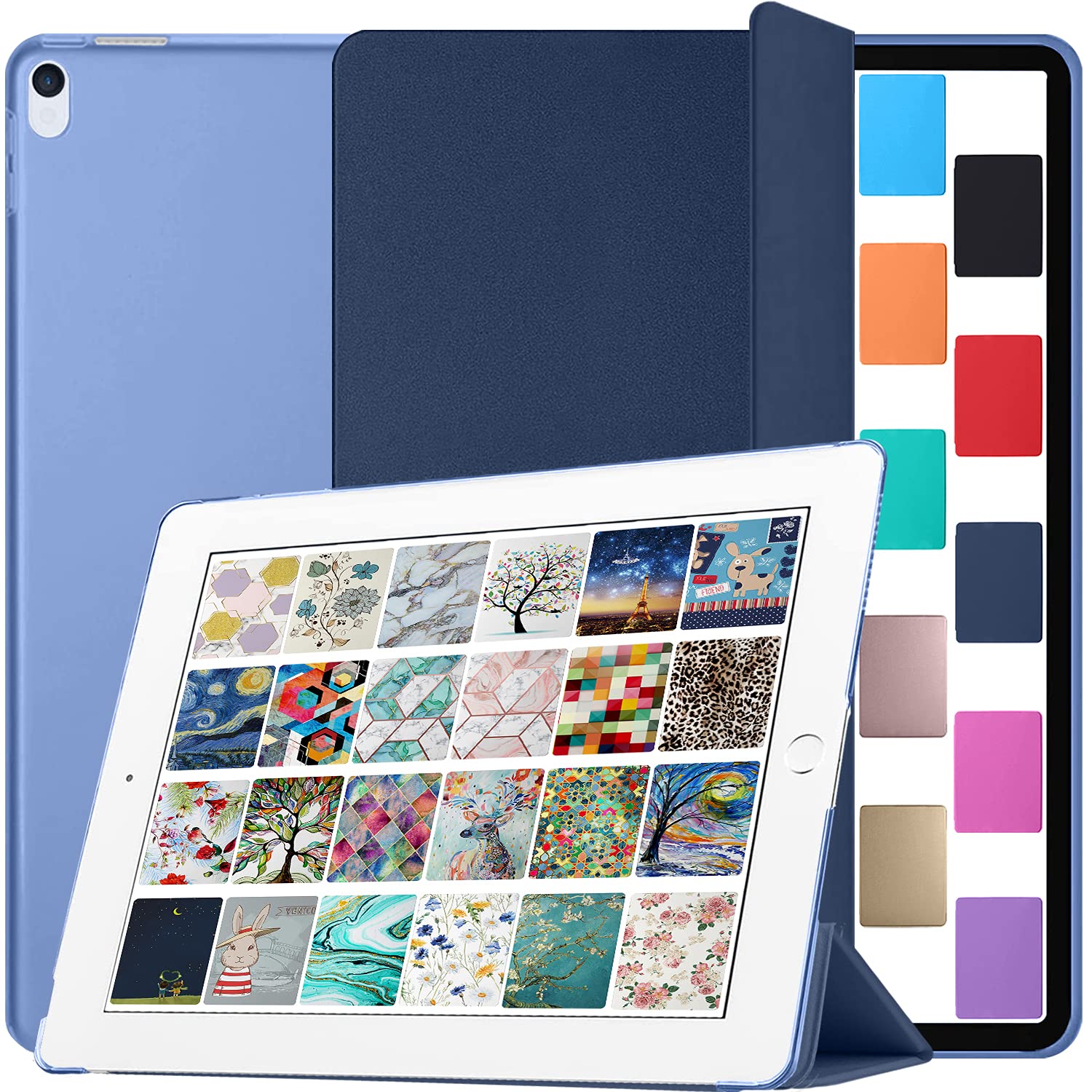 DuraSafe Cases for iPad Pro 12.9 2 Gen Transparent Back Case A1670 MQDC2B/A MQDD2B/A MQDA2B/A A1671 MP6H2B/A MP6J2B/A MP6G2B/A MPL02B/A MPL12B/A A1821 MQEF2B/A MQED2B/A - Navy Blue