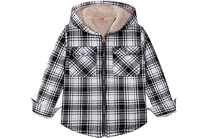 ZENTHACE Boys Sherpa Lined Full Zip Flannel Plaid Shirt Jacket,Cozy Hooded Flannel Shirt with Hand Pockets