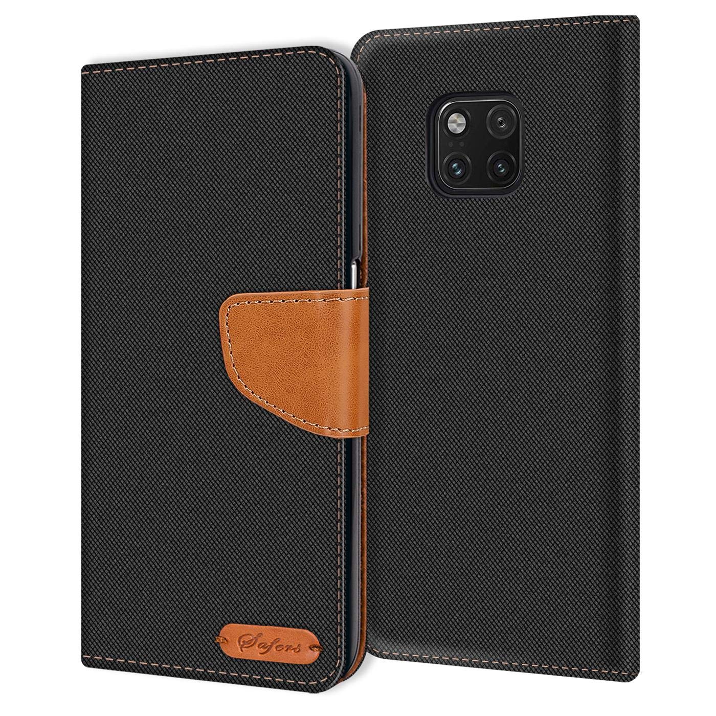 Verco Phone Wallet Case compatible with the Huawei Mate 20 Pro, Canvas Faux Leather Book Cover for the Mate 20 Pro Flip Case Bag Hinged - Black