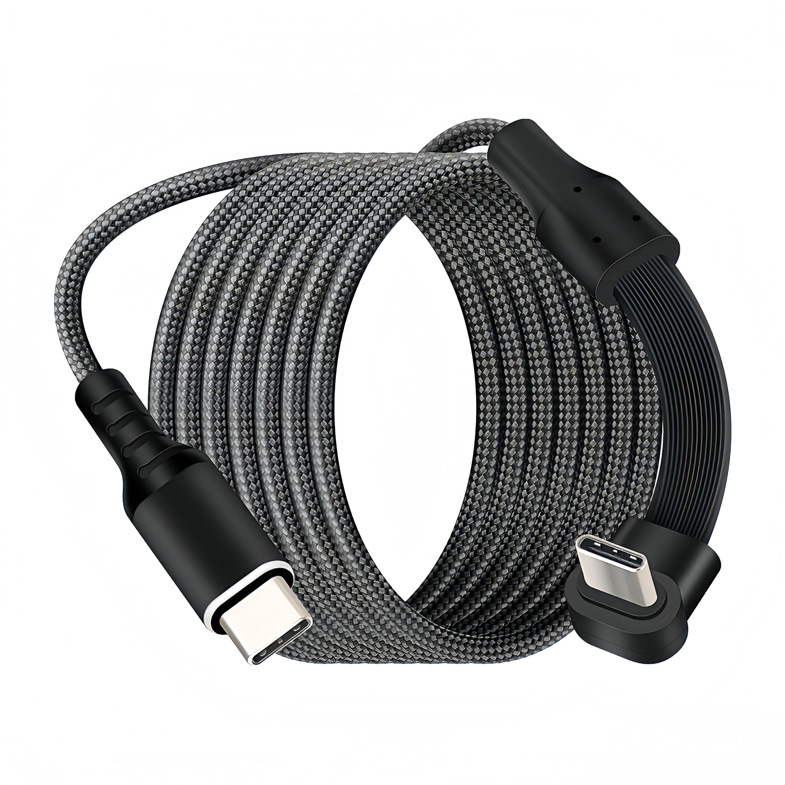 GELRHONR 90° USB-C Kabel, 60W Schnellladekabel mit Rechtwinkligem Anschluss, Flaches Nylon-Geflochtenes Typ-C Ladekabel für Telefone, Tablets, Laptops, 2M/6.5ft (USB C 1M)