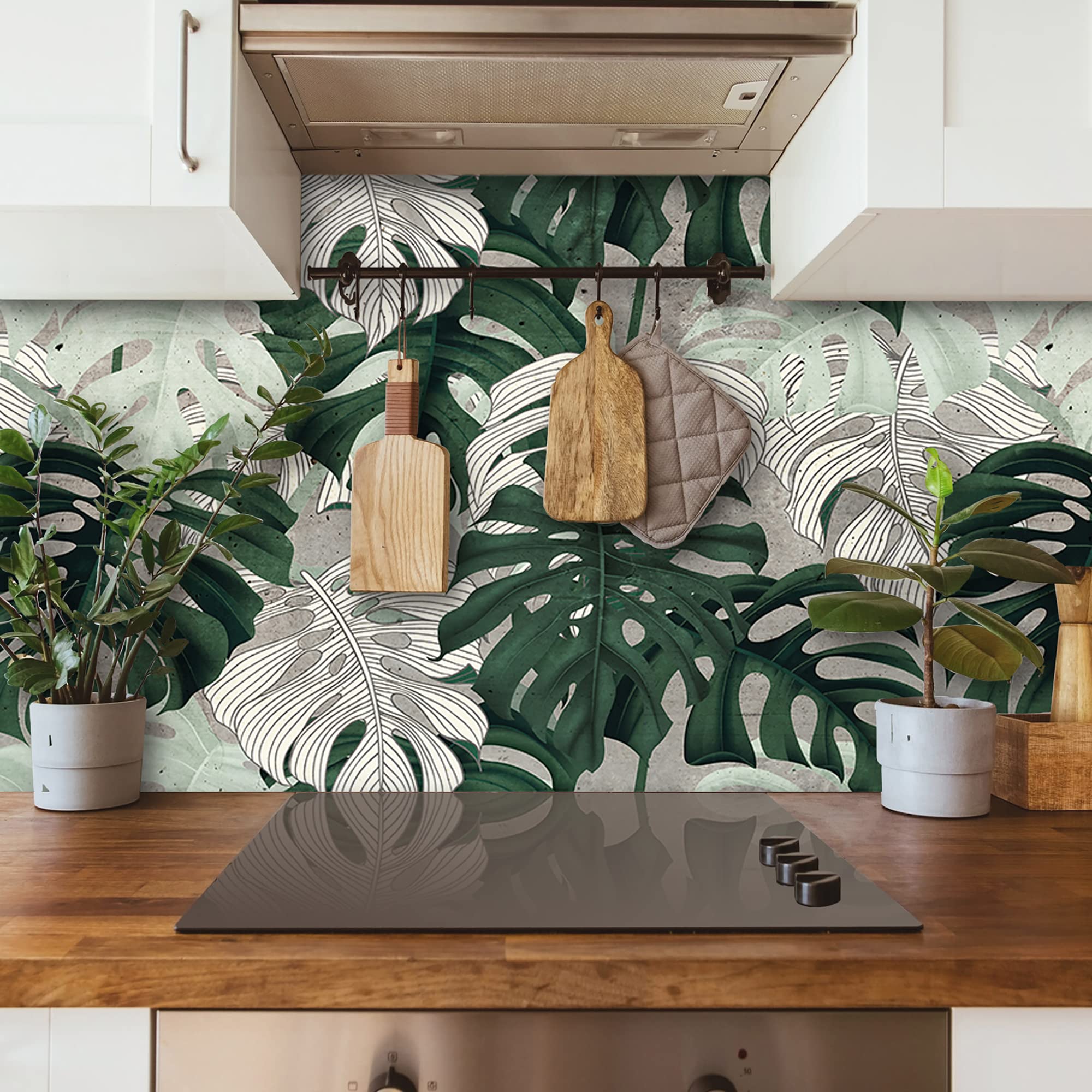 CREARREDA Splash Guard Panel Kitchen Wall Sticker Tropical Pattern 180_x_60_cm 100% Made in Italy with Non-Toxic, Fireproof and Water Resistant Ink, 67138