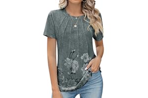 Kistore Womens Casual Crew Neck Short Sleeve Pleated Tops Blouses Fashion Clothes 2025