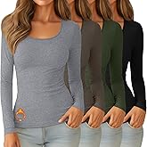 Velvelhall 4 Pack Women's Thermal Shirt Fleece Lined Long Sleeve Scoop Neck Top Undershirt Fitted Winter Base Layer Underwear
