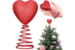 GEJOY 5 Inch Mini Valentine Day Tree Topper Glitter Hearts Tree Topper for Mini Trees Heart Decorations for Valentine's Day Party Holiday Ornament Home Decoration