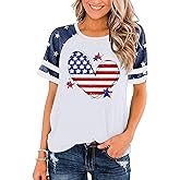 iudam Womens Amreican Flag Stars Stripes Shirts 4th of July Raglan Short Sleeve Crew Neck Patriotic Shirts