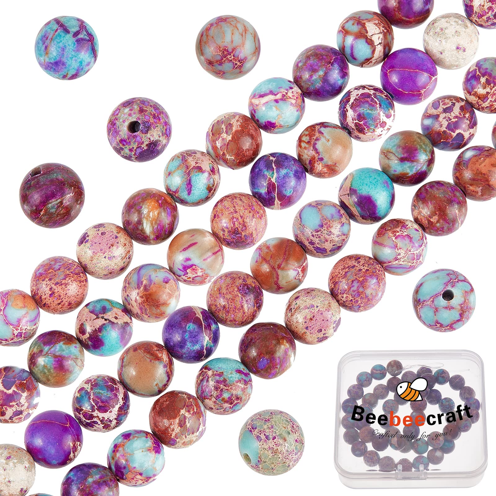 Beebeecraft 8mm Natural Imperial Jasper Bead Purple Round Loose Gemstone Beads Energy Stone for Bracelet Necklace Jewelry Making